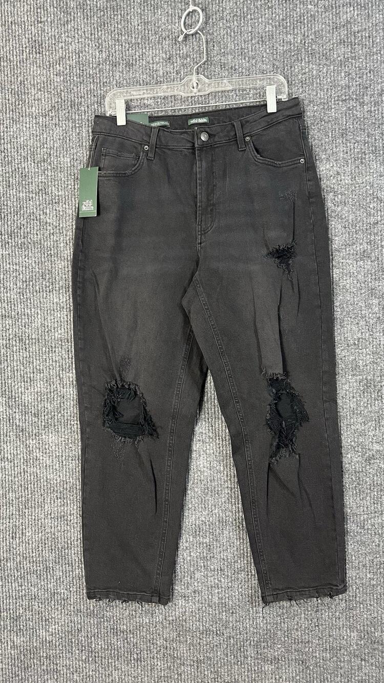 Wild Fable Super High Rise Tapered Jeans Womens 12 Black Distressed Cotton